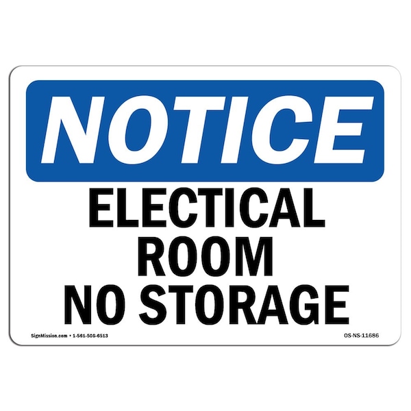 Safety Sign, OSHA Notice, 3.5" Height, Electrical Room No Storage Sign, Landscape, 10PK